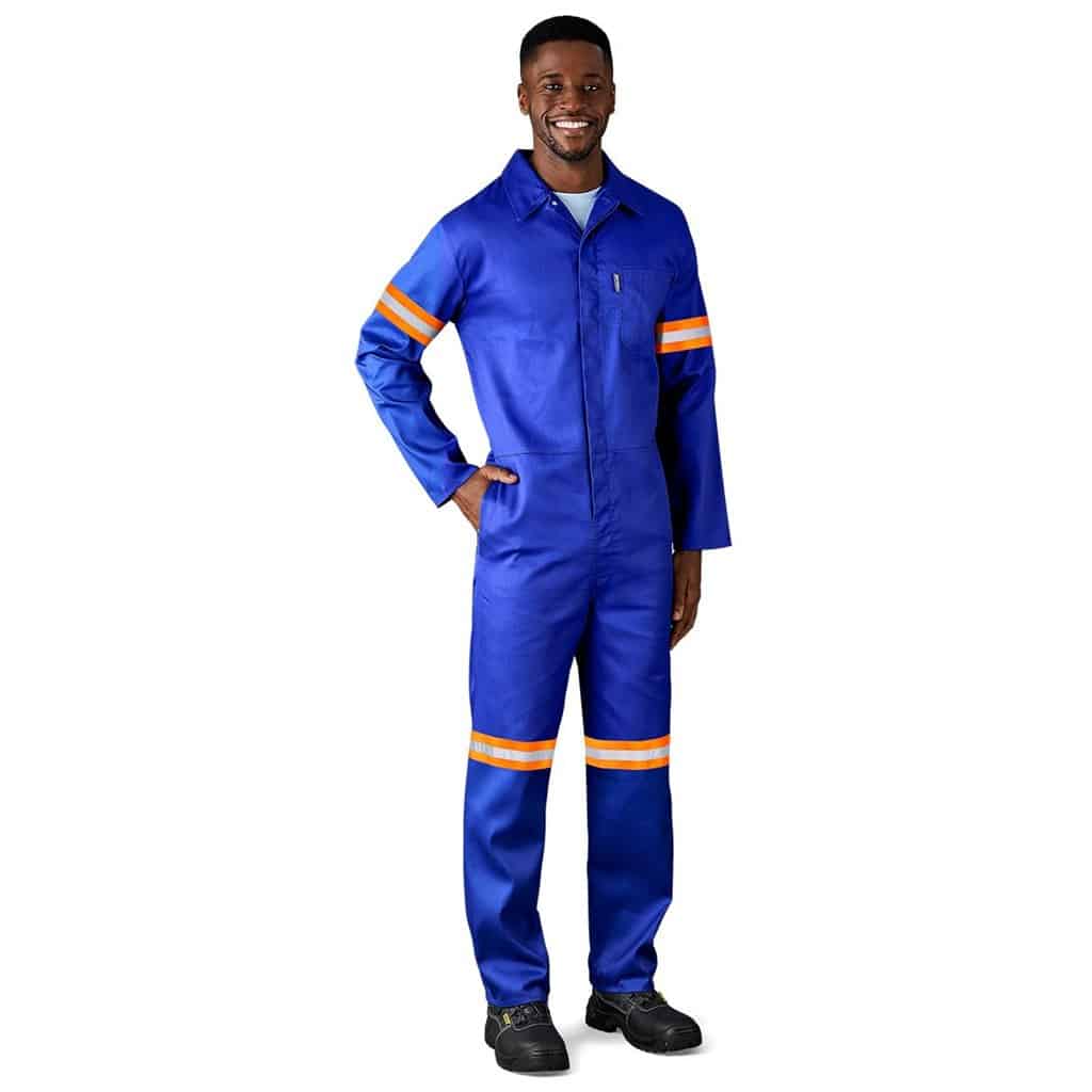 Safety Polycotton Boiler Suit – Reflective Arms Legs & Back – Orange Tape