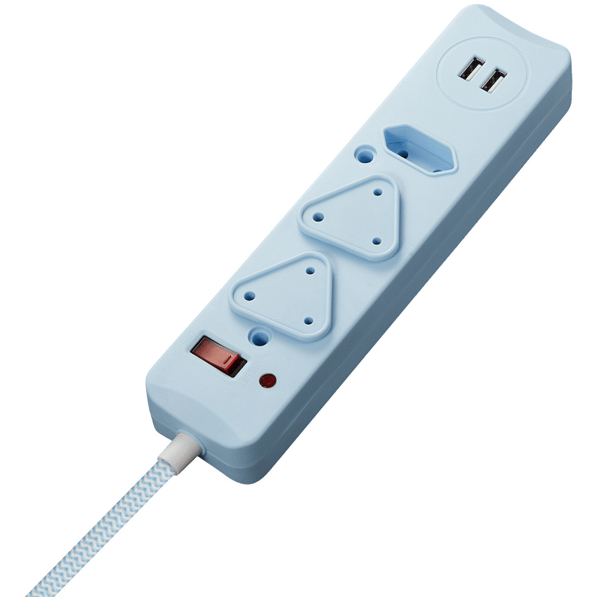 SWITCHED 3 Way Medium Surge Protected Multiplug with Dual 2.4A USB Ports 0.5M Braided Cord - Image 3