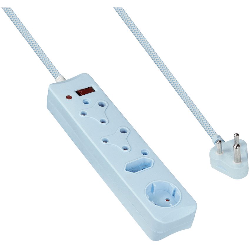 SWITCHED 4 Way Medium Surge Protected Multiplug 0.5M Braided Cord Blue