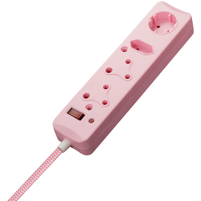 Switched 4-Way Surge-Protected Multiplug - 3m Braided Cord - Pink - Image 2