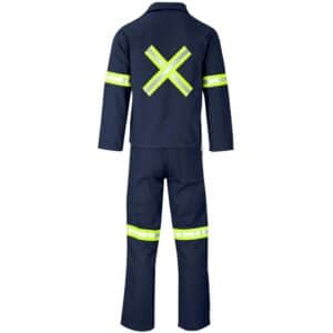 Technician 100% Cotton Conti Suit - Reflective Arms, Legs & Back - Yellow Tape - Navy - Image 3
