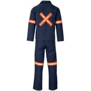 Technician 100% Cotton Conti Suit - Reflective Arms, Legs & Back - Orange Tape - Navy - Image 3