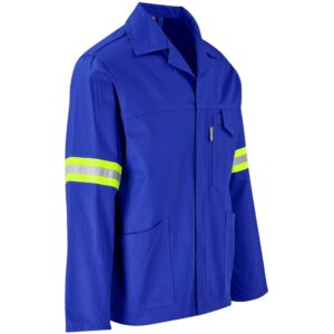 Artisan Premium 100% Cotton Jacket - Reflective Arms - Yellow Tape - Royal Blue - Image 3