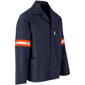 Artisan Premium 100% Cotton Jacket - Reflective Arms - Orange Tape - Navy - Image 3