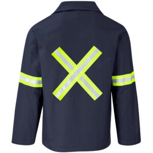 Artisan Premium 100% Cotton Jacket - Reflective Arms & Back - Yellow Tape - Navy - Image 2