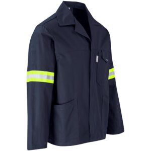 Artisan Premium 100% Cotton Jacket - Reflective Arms & Back - Yellow Tape - Navy - Image 3