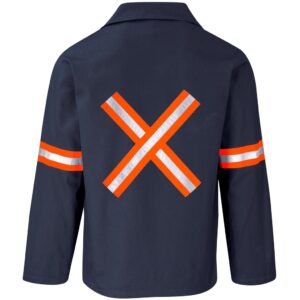 Artisan Premium 100% Cotton Jacket - Reflective Arms & Back - Orange Tape - Navy - Image 3