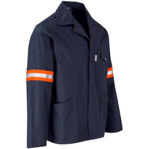 Artisan Premium 100% Cotton Jacket - Reflective Arms & Back - Orange Tape - Navy - Image 2