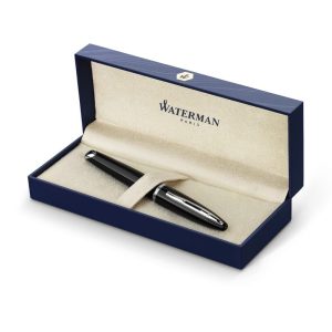 Buy WATERMAN Carene Fountain Pen Medium Nib Blue Ink Gift Box Black Silver Trim Online